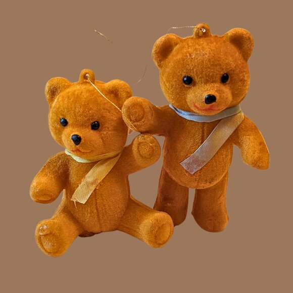 🐻 Vintage Kraft Peanut Butter Bear Ornaments (Set of 2, Flocked Plastic) - Picture 1 of 3